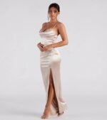 Amelia Formal Satin Embroidered Dress - Image 3