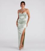 Amelia Formal Satin Embroidered Dress - Image 5
