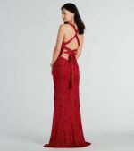 Kat Formal Glitter Lace-Up Column Dress - Image 2