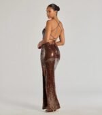 Naya Lace-Up High Slit Sequin Column Dress - Image 2