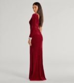 Lyra Velvet One-Shoulder Rhinestone Cuff Mermaid Dress - Image 2