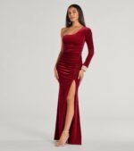Lyra Velvet One-Shoulder Rhinestone Cuff Mermaid Dress - Image 4