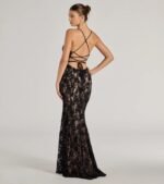 Mckenna Velvet Flocked Lace Mermaid Dress - Image 2