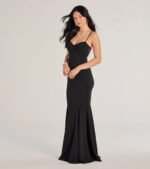 Emmaline Lace Trim Cutout Crepe Mermaid Dress - Image 4