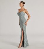 Romina Lace Cowl Neck High Slit Mermaid Dress - Image 8