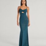 Della Glitter Knit Twist-Front Cutout Mermaid Dress