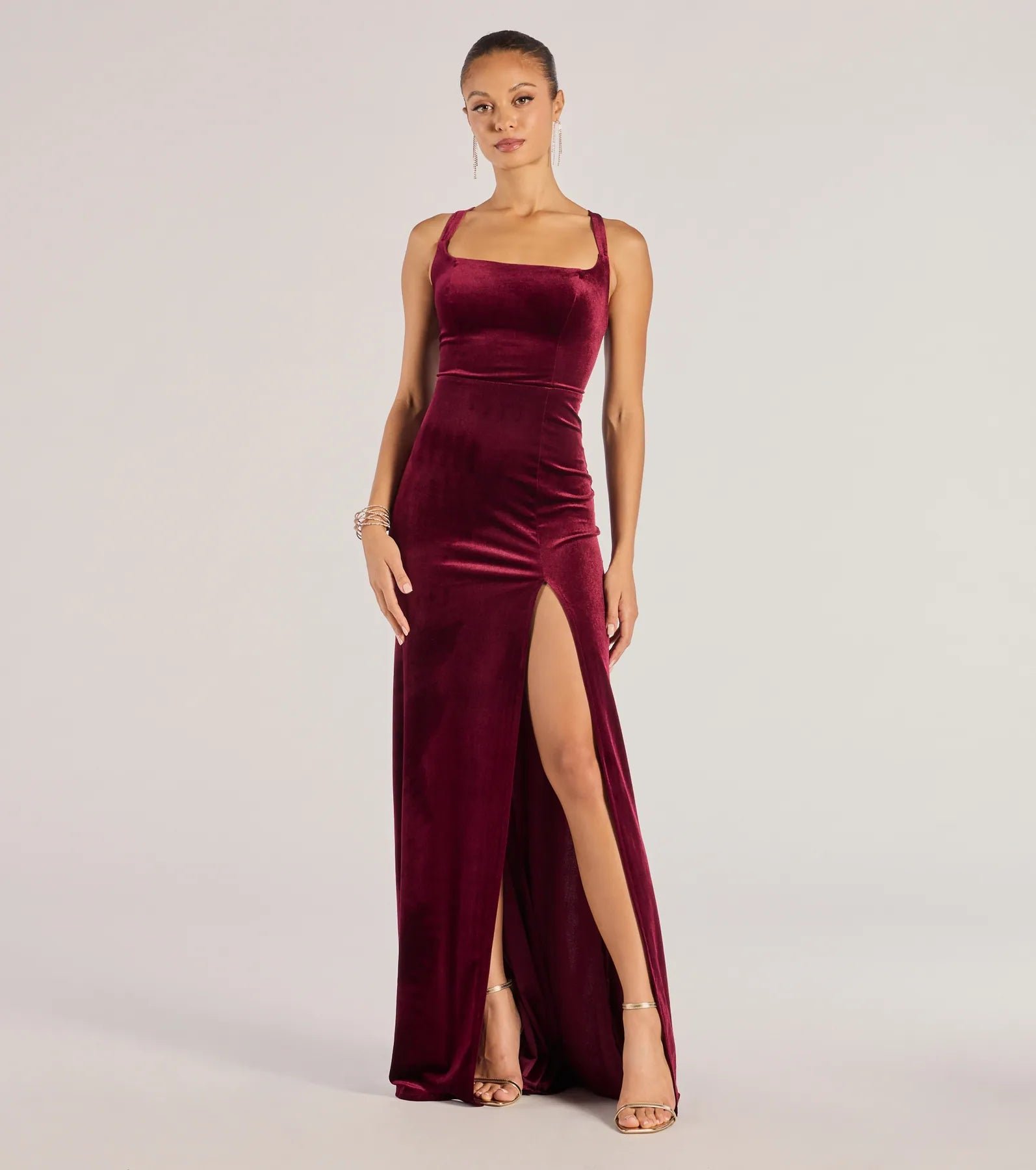 05002-8870_1_BURGUNDY_ChristinaLaceUpBackVelvetDress_1f8f95ca-0d86-42f8-b339-79dffcaf6292 Christina Lace-Up Back Velvet Dress - Image 1