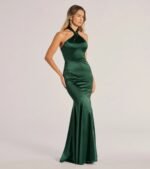 Hallie Satin Sleeveless Halter Mermaid Dress - Image 3