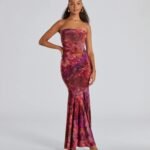 Gorgeous Aura Strapless Floral Tie-Dye Maxi Dress