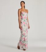 Boho Aesthetic Strapless Tie Back Paisley Maxi Dress - Image 4