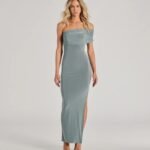 Undeniable Beauty One-Shoulder High Slit Knit Maxi Dress