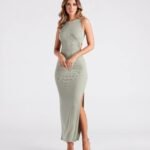 Casual Cool Girl High Slit Ribbed Knit Maxi Dress