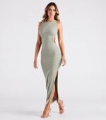 Casual Cool Girl High Slit Ribbed Knit Maxi Dress - Image 3