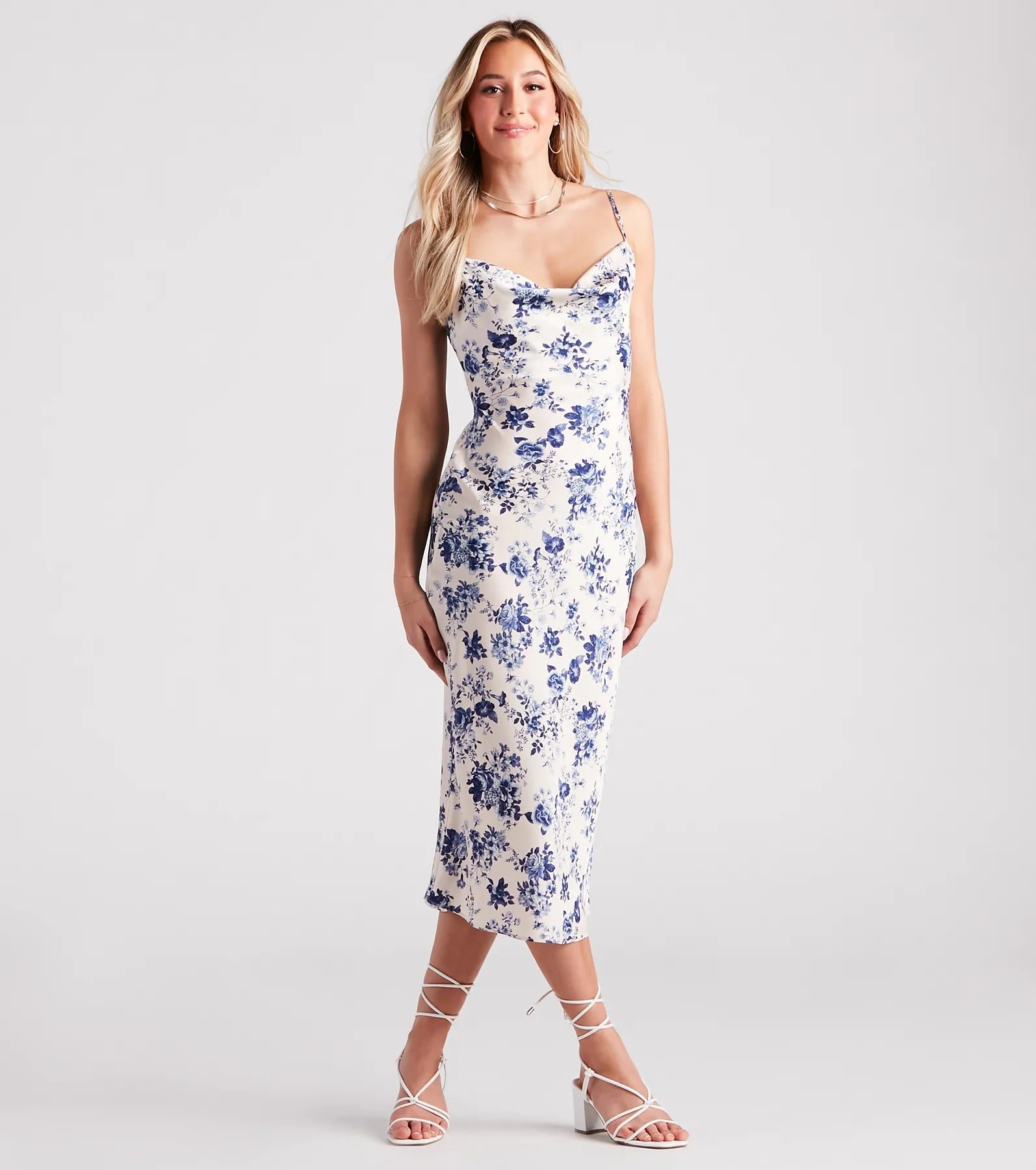 05102-4942_1_IVORY_InfatuatedFloralSatinMidiDress Infatuated Floral Satin Midi Dress - Image 1