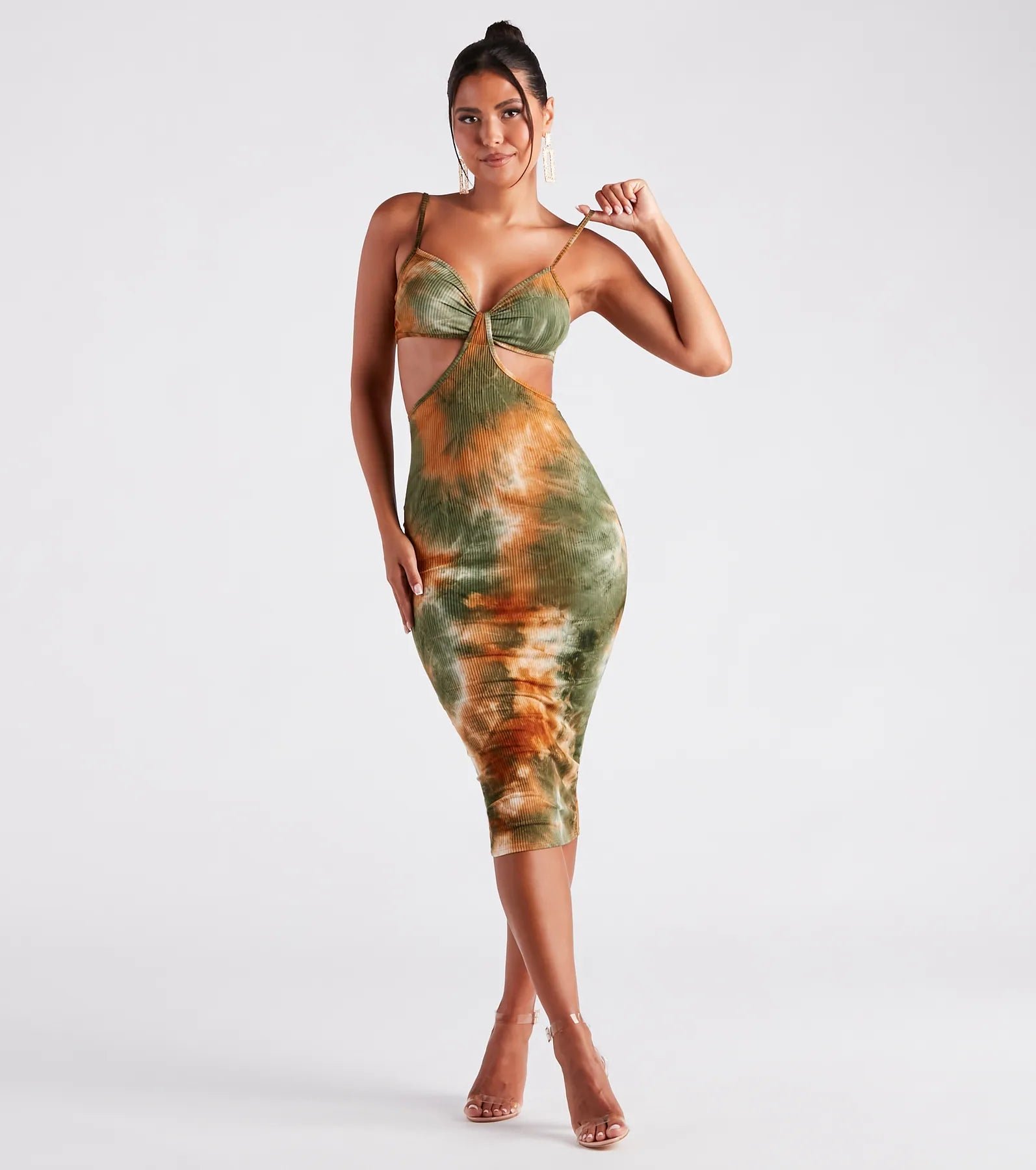 05102-5225_1_RUST_SummerInTieDyeCutoutMidiDress Summer In Tie Dye Cutout Midi Dress - Image 1