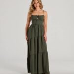 Coastal Dream Lace-Up Ruffled Maxi Dress