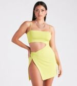 Flirt Alert Cutout High Slit Mini Dress - Image 3