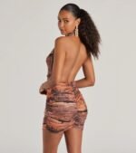 Style Muse Plunge Halter Braided Tie Mesh Mini Dress - Image 2