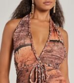 Style Muse Plunge Halter Braided Tie Mesh Mini Dress - Image 4