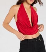 Take The Plunge Sleeveless Halter Crop Top - Image 33