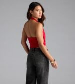 Take The Plunge Sleeveless Halter Crop Top - Image 43