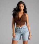 Take The Plunge Sleeveless Halter Crop Top - Image 5