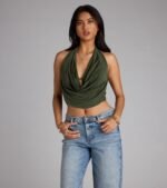Take The Plunge Sleeveless Halter Crop Top - Image 62