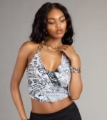Major Headlines Newspaper Print Crop Top - Image 3