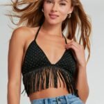 Rodeo Babe Rhinestone Fringe Halter Top