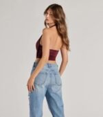 Take The Plunge Sleeveless Halter Crop Top - Image 15