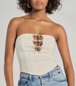 Adorable Glam Rhinestone Bow Cutout Corset Top - Image 8