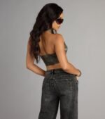 Street Rebel Mock Neck Belt Crop Top - Image 2