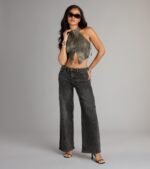 Street Rebel Mock Neck Belt Crop Top - Image 3