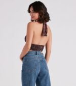 Sultry Boho Print Halter Crop Top - Image 2