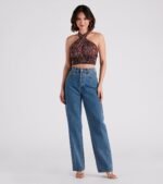 Sultry Boho Print Halter Crop Top - Image 3