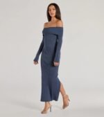 Chic Choice Knit Off-The-Shoulder Maxi Dress - Image 4