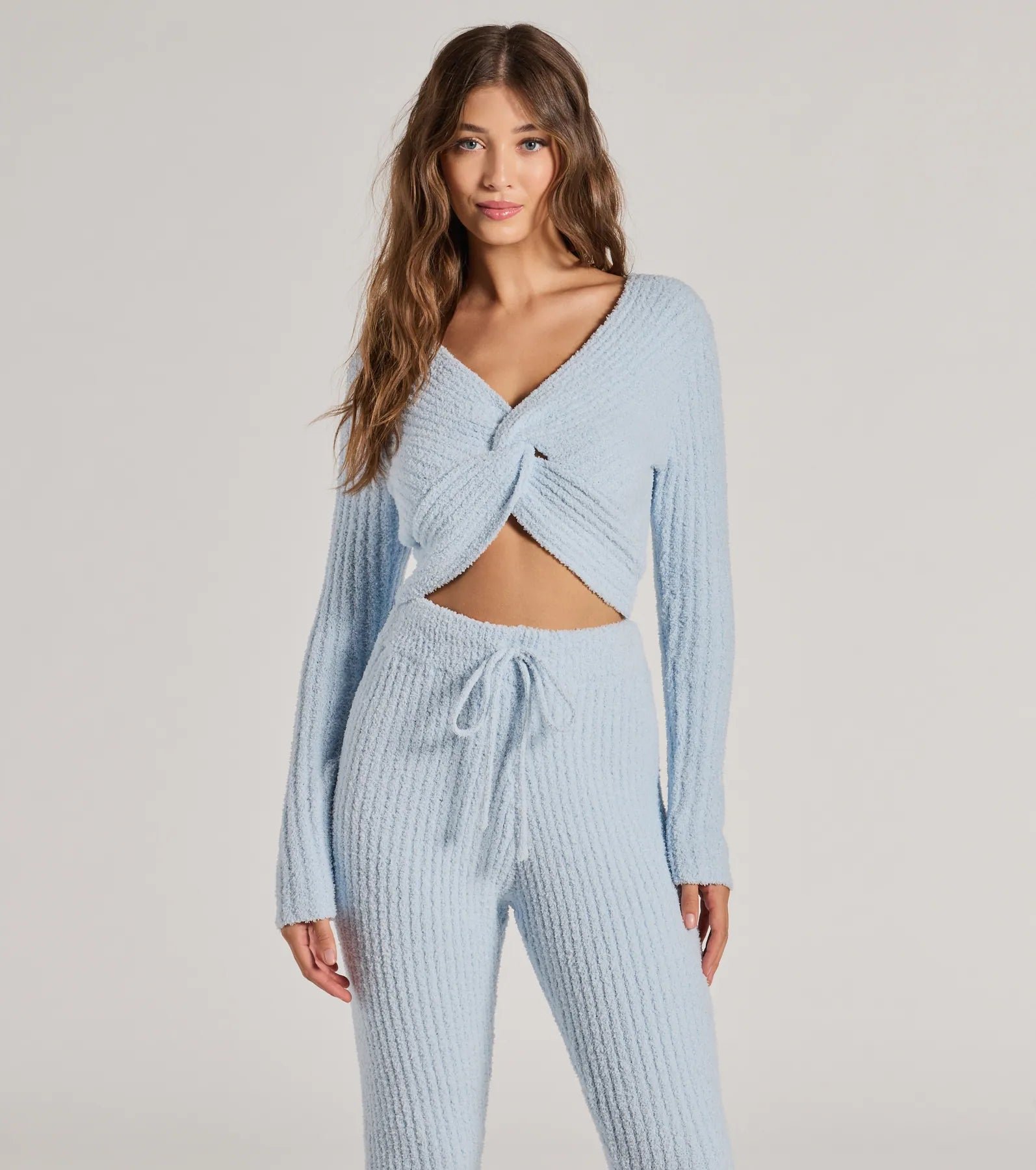 07103-1021_1_LIGHT_20BLUE_CozyLifeChenilleKnitTwistFrontCropTop Cozy Life Chenille Knit Twist-Front Crop Top - Image 1