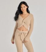 Cozy Life Chenille Knit Twist-Front Crop Top - Image 5