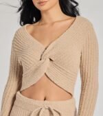 Cozy Life Chenille Knit Twist-Front Crop Top - Image 8