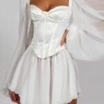 Lantern sleeve slim sexy chiffon dress