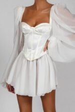 Lantern sleeve slim sexy chiffon dress