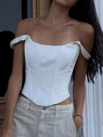 Vibemartini Ivory Glow Tied Crop Corset Top - Image 4