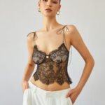 Vibemartini Sheer Tie Shoulder Floral Lace Cami Crop Top