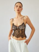 Vibemartini Sheer Tie Shoulder Floral Lace Cami Crop Top