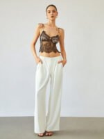Vibemartini Sheer Tie Shoulder Floral Lace Cami Crop Top - Image 2