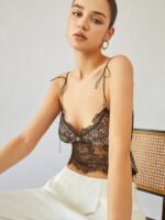 Vibemartini Sheer Tie Shoulder Floral Lace Cami Crop Top - Image 4