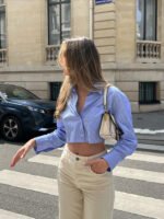 Vibemartini Pinstripe Open Back Crop Shirt - Image 2