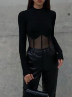 Vibemartini Sheer Mesh Combination Long Sleeve Top - Image 3