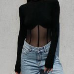 Vibemartini Sheer Mesh Combination Long Sleeve Top