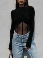 Vibemartini Sheer Mesh Combination Long Sleeve Top